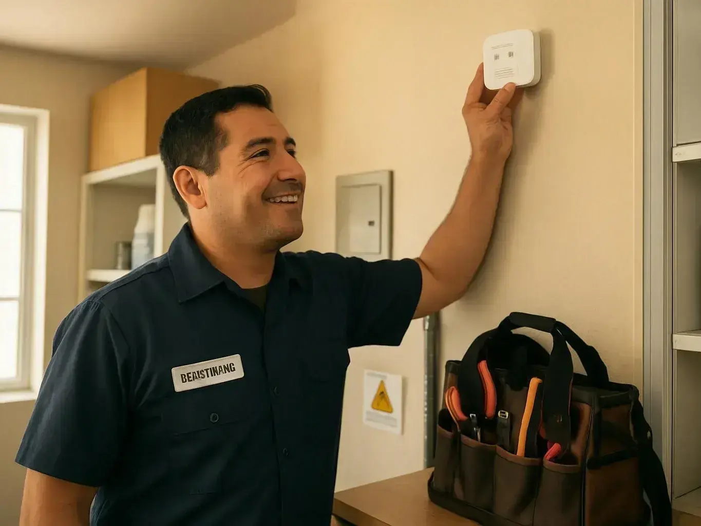 Carbon monoxide detector mounted on a wall inside a Santa Ana home
